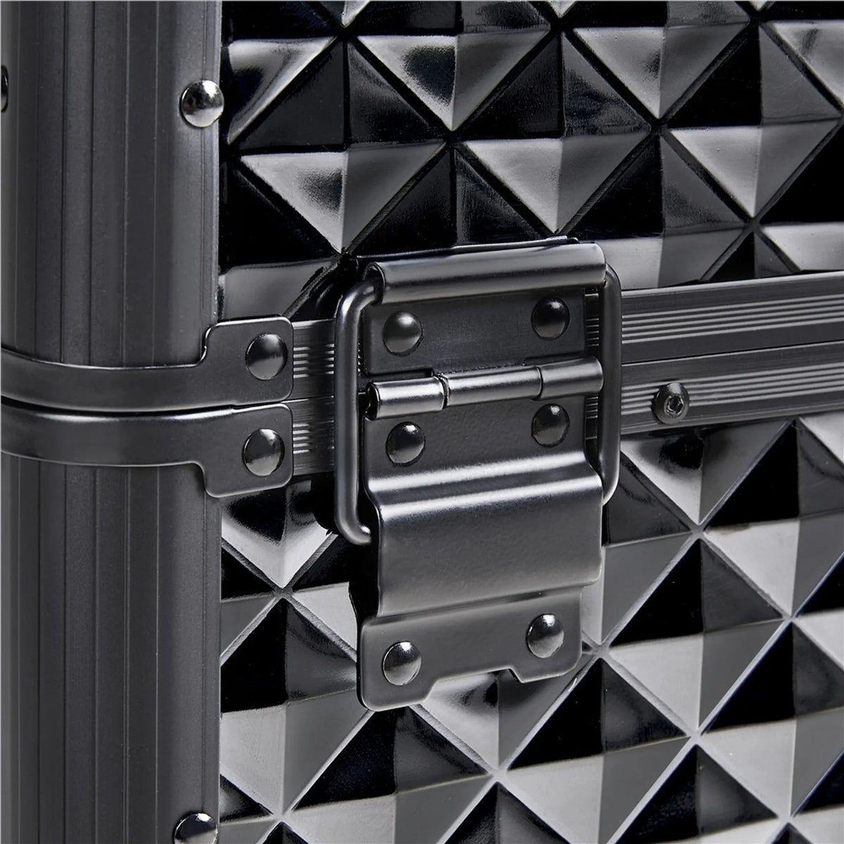 Yaheetech Valise de maquillage à roulettes - 2 tiroirs, poignée extractible et décoration en forme de diamant - Pour esthéticiennes et prothésistes ongulaires - Métal noir et MDF - 34,5 x 24,5 x 58 cm