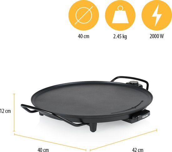 Tristar Griddle - BP-2787 - 2000W - Gourmet, Cirkle grill Ø40cm - 4 personnes - Sans PFAS