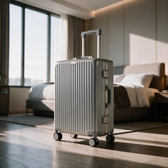 Valise cabine TRVLMORE Premium - 54 x 35 x 22 cm - Roulettes pivotantes à 360° - Double serrure à combinaison TSA - Polycarbonate - Sans fermeture éclair - 40 litres - Argent