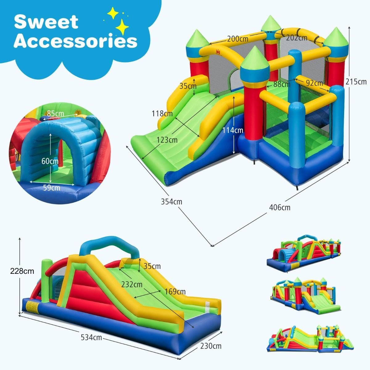 Structure gonflable Coast pour enfants - 2 toboggans - Tunnels et mur d'escalade - Multicolore
