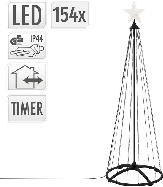 Sapin de Noël LED noir Nampook avec 154 LED, 150 cm et télécommande – Blanc chaud