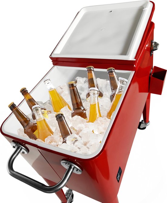 AXI Retro Cooler Rouge - Glacière à roulettes - Capacité de 76 L - Glacière avec robinet de vidange
