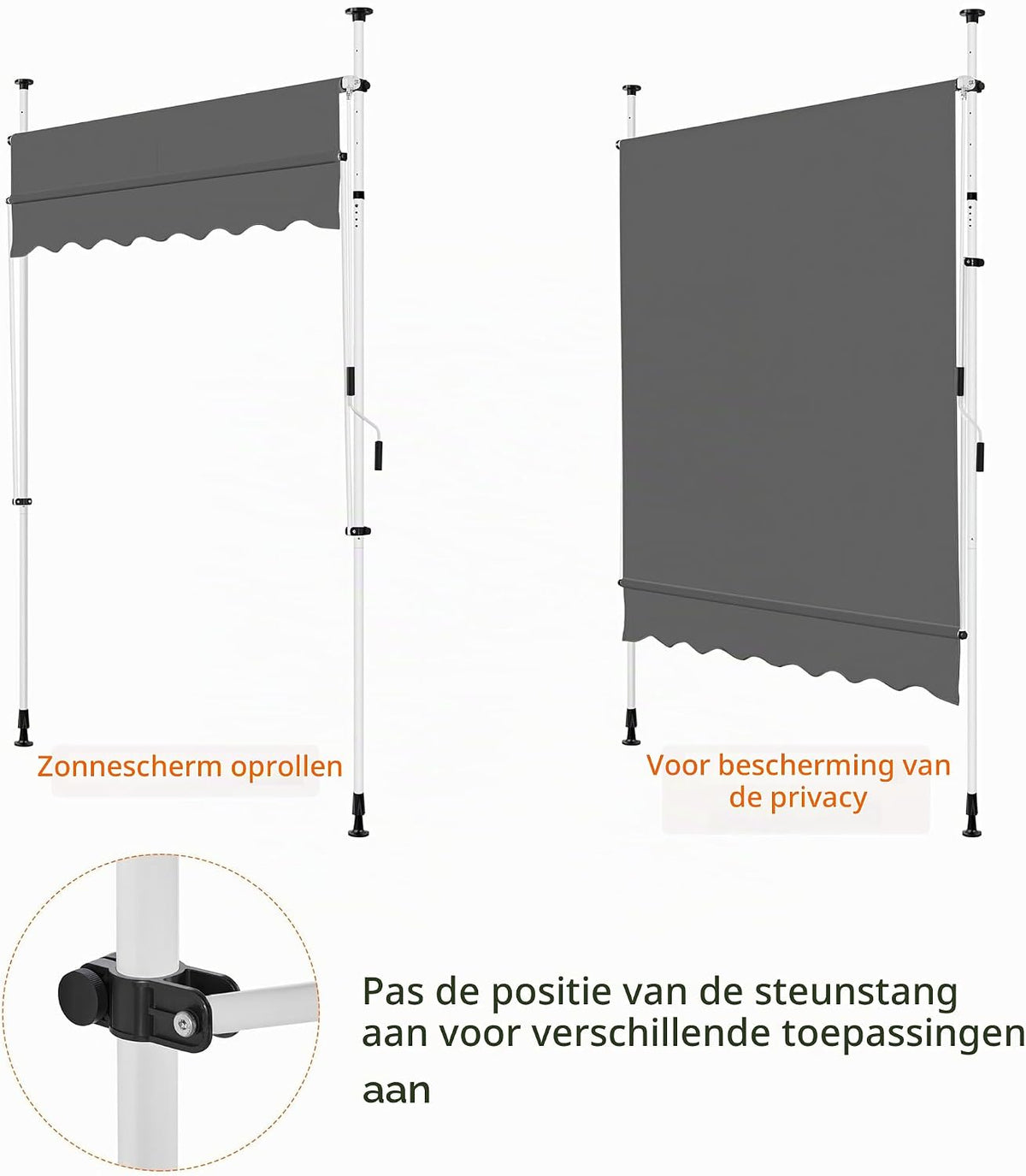 Yaheetech Store à fixation par pinces avec manivelle - Sans perçage - 150 x 180 cm - Gris foncé