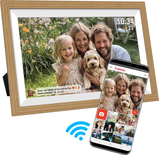 Cadre photo numérique Denver 15,6 pouces - XL - Full HD - Frameo App - Cadre en bois - WiFi - 32GB - IPS Touchscreen - PFF1505