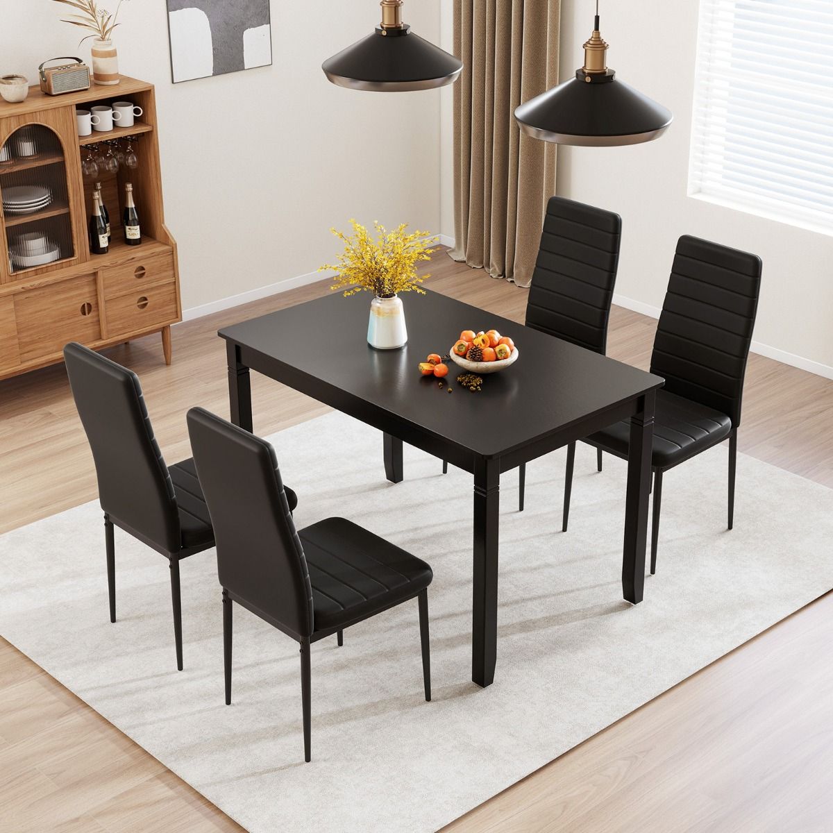Lot de 4 chaises de salle à manger Coast - Simili cuir - Pieds en métal - Noir