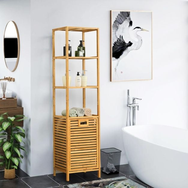 Coast Meuble de salle de bain - AVEC panier à linge - Bambou - 40 x 33 x 160 cm