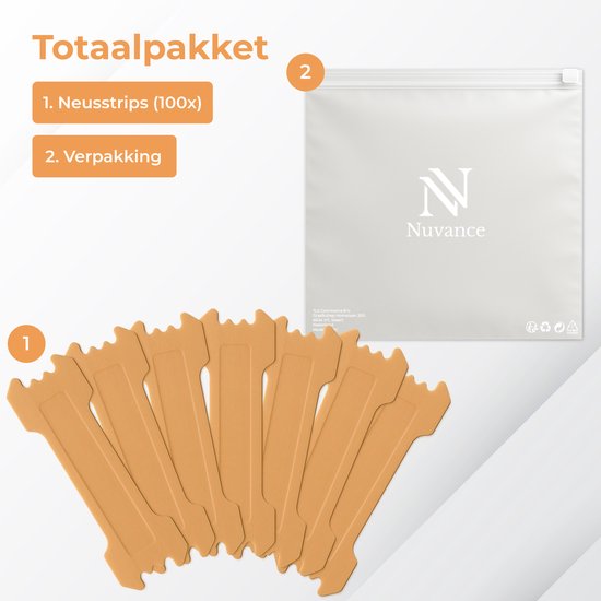Nuvance Bandelettes nasales 100 pièces - Pansements nasaux - Marron - Pansements anti-ronflement - Écarteur nasal - Ronflement - Meilleure respiration
