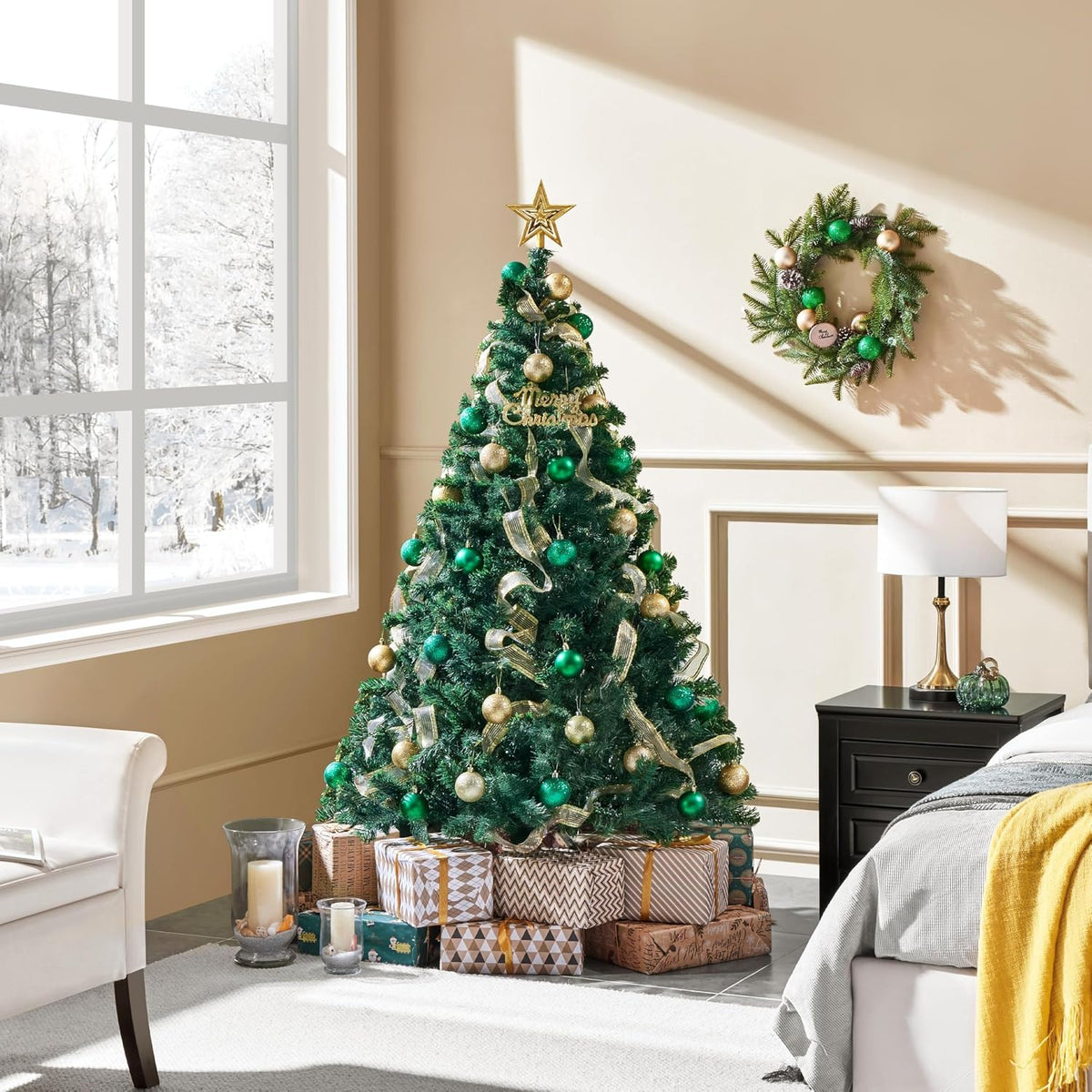 Sapin de Noël artificiel aheetech - 182 x 93 x 93 cm - Vert - 528 branches