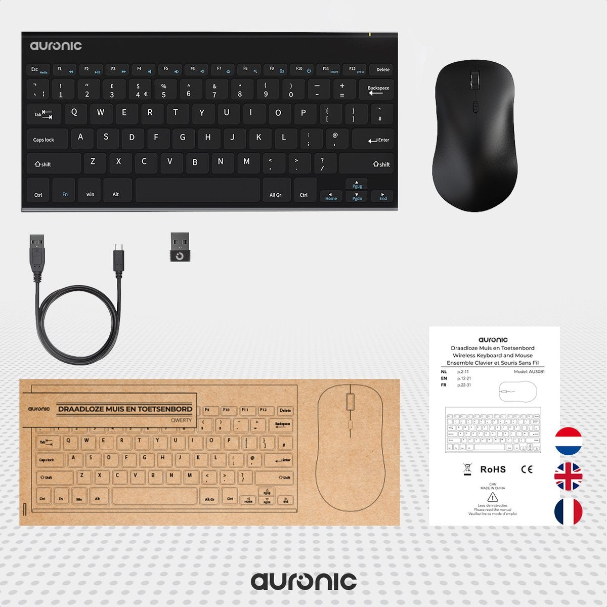 Clavier et souris sans fil Auronic - QWERTY - Noir