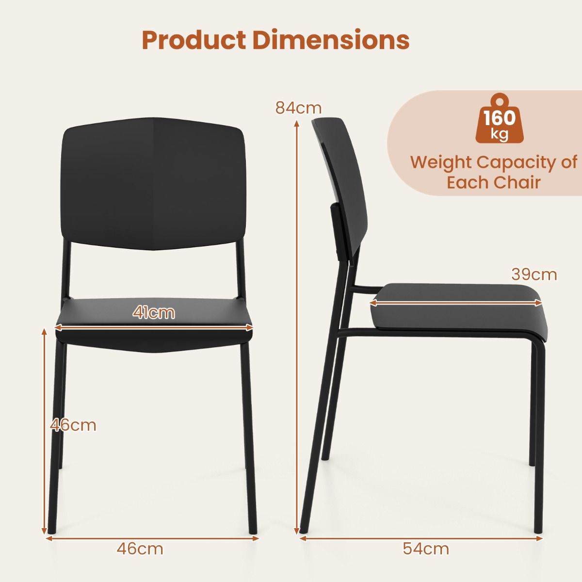 Ensemble de 4 chaises de salle à manger Coast - Empilables - Dossier ergonomique - Plusieurs couleurs disponibles