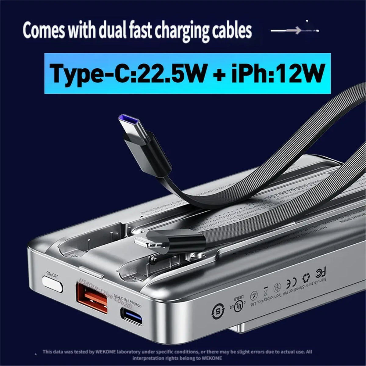 WEKOME Pioneer 10 000 mAh, batterie externe magnétique trois-en-un WP-38, compatible avec les téléphones Apple, Huawei, Samsung et Xiaomi