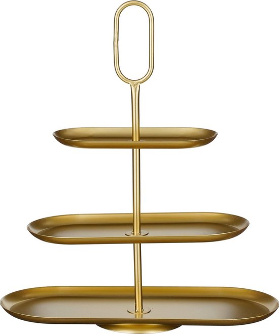 Mica Decorations Rama Étagère à 3 niveaux - Plateau à gâteaux - Tour de service - 48 x 20 x 55 cm - Support à gâteaux - Plateau de service - Métal - Étagère noire