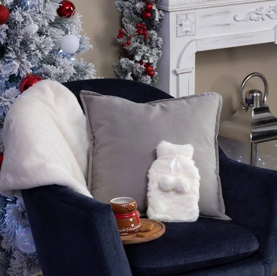 Bouillotte Feeric - blanche - avec housse - en peluche moelleuse - 280 ml - bouillotte de lit - bouillotte