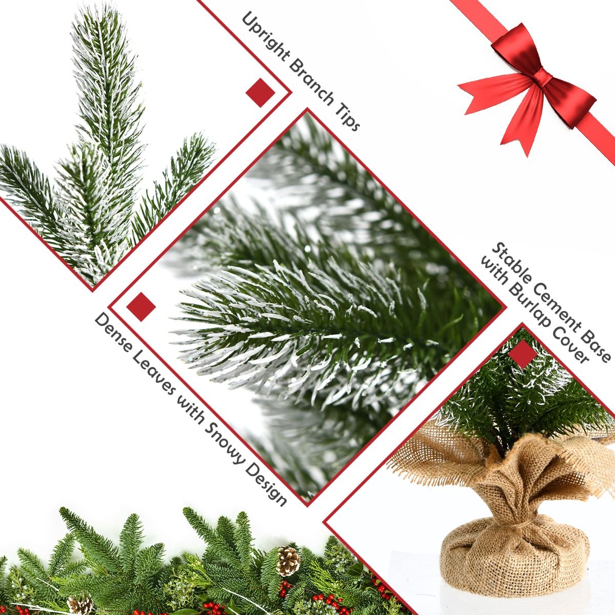 Coast Mini Arbre de Noël Artificiel - Table Top avec pied en ciment - Toile de lin - 50 cm - Vert avec blanc