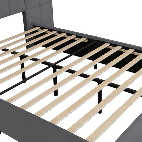 Lit capitonné Luzano - 140x200cm - Velours - Liseuse incluse - Gris foncé