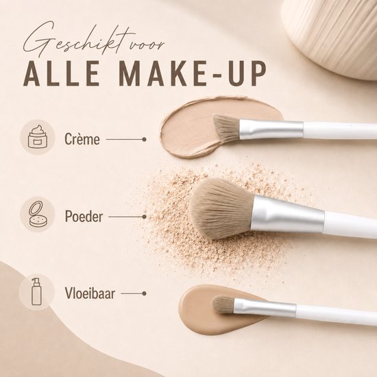 Ensemble de pinceaux de maquillage Vaive, 9 pièces - Pinceaux vegan - Pinceaux pour fond de teint, ombre à paupières, blush, kabuki et poudre bronzante - avec trousse - Blanc