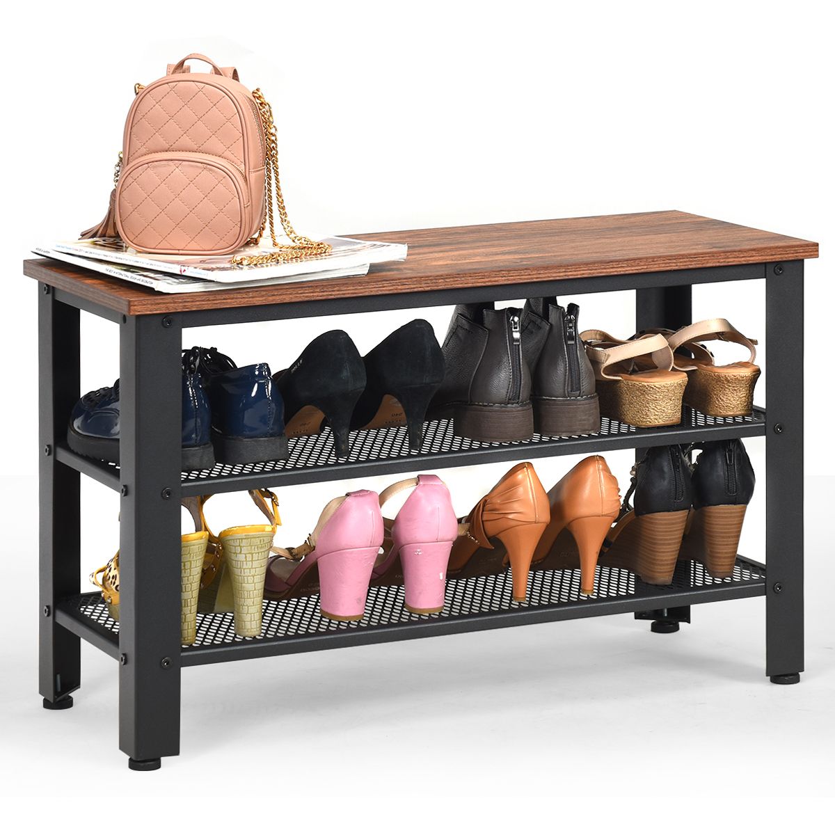 Coast Banc à chaussures avec étagère à chaussures - 2 niveaux de rangement - assise - noir - 73 x 30 x 45 cm