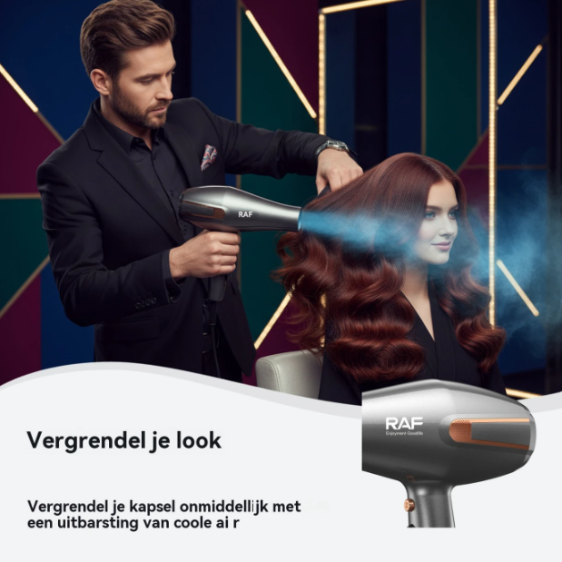 Sèche-cheveux professionnel RAF R.4505 - Noir - 2 200 W - Silencieux, air froid, 2 embouts