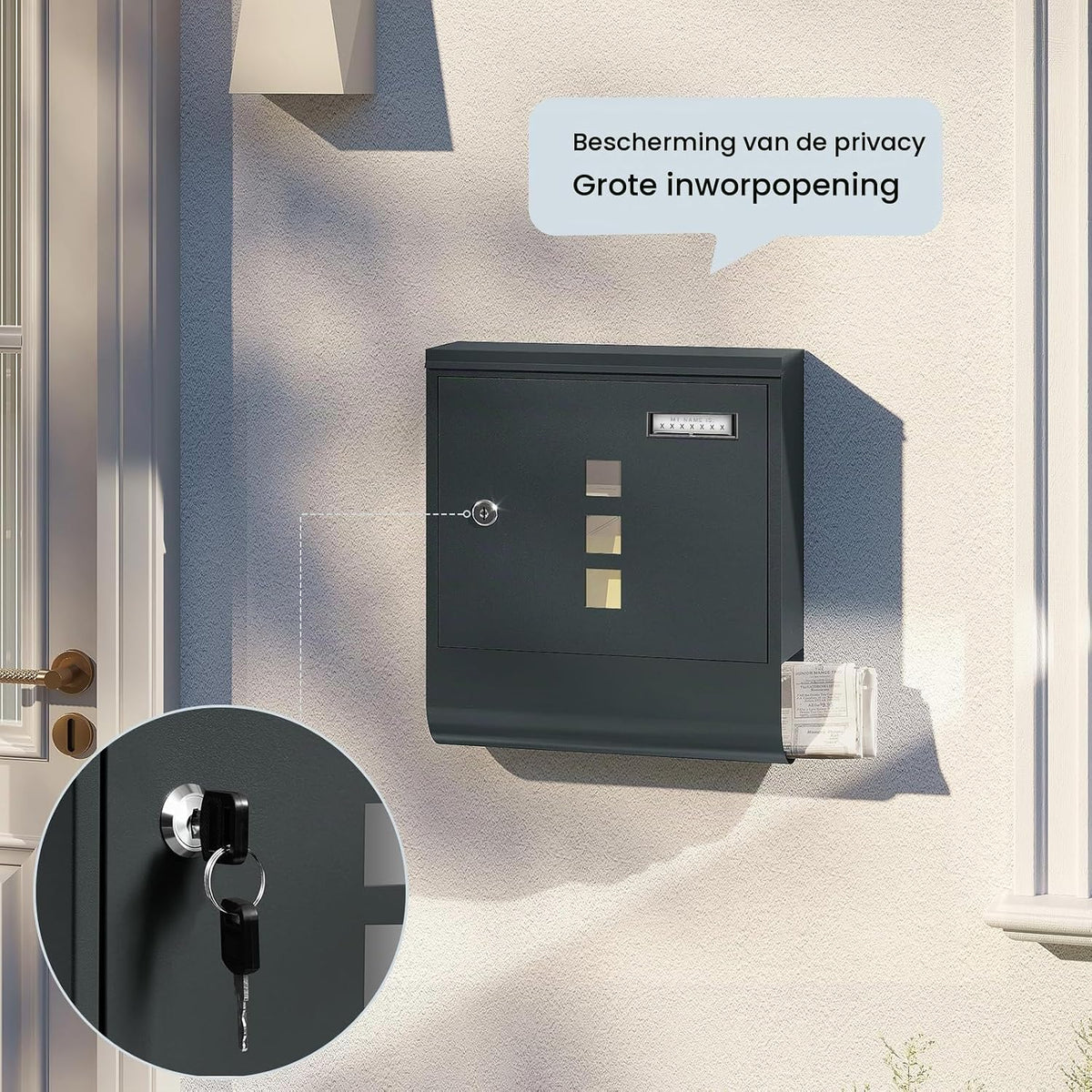 Boîte aux lettres Woltu BK006an avec compartiment à journaux - 33,5 x 12 x 10 cm - Anthracite