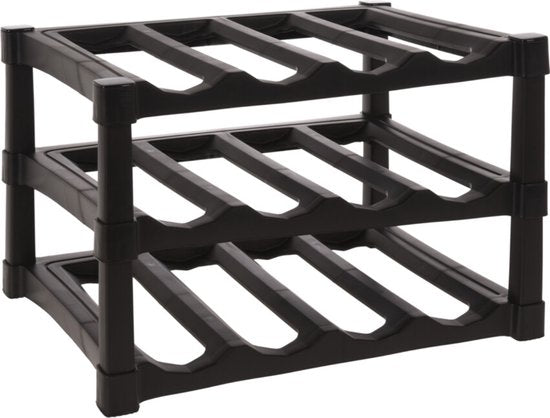 Excellent Houseware Casier à vin / porte-bouteilles - Noir - Plastique - 39 x 30 x 25 cm - pour 12 bouteilles