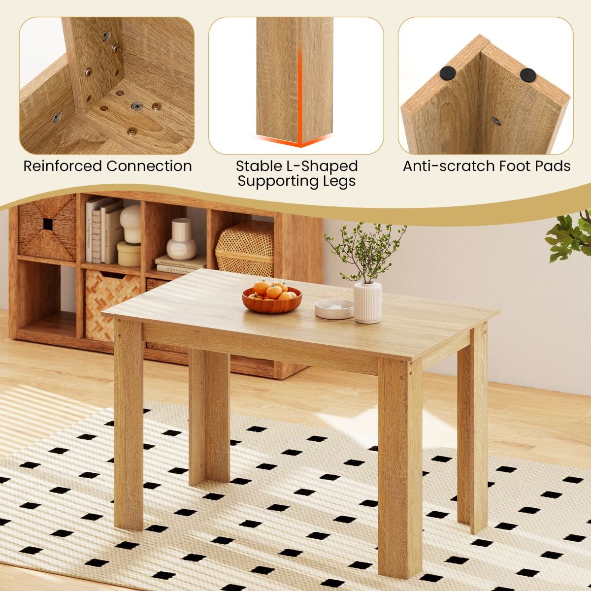 Table à manger Coast - rectangulaire - 4 à 6 personnes - bois - couleur naturelle - 120 x 70 x 75 cm