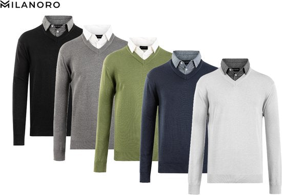 Milanoro - Pull homme à col chemise - Gris foncé - XXL