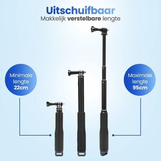 Garpex® Universal Selfie Stick XL - extensible jusqu'à 95 cm - convient à diverses caméras d'action - universel - étanche - noir