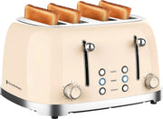KitchenBrothers Retro Toaster - Grille-pain - 6 niveaux de chaleur - 4 fentes extra-larges - 1630W - Beige