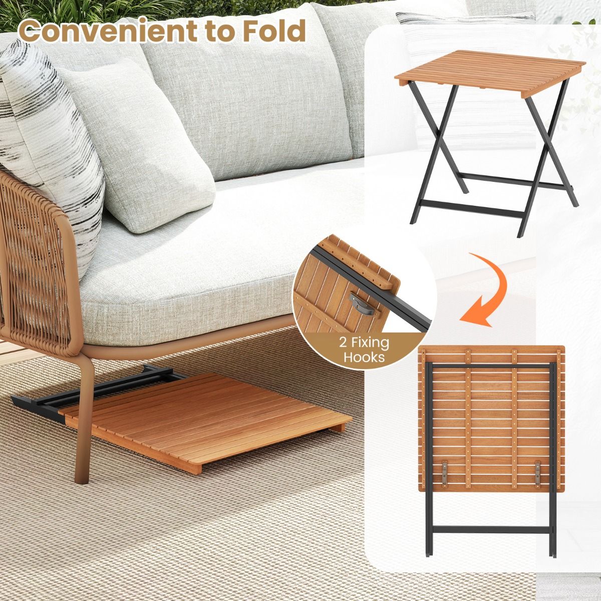 Table d'appoint pliable Coast - Structure en X - Bois d'acacia - Naturel et noir - 70 x 70 x 73 cm