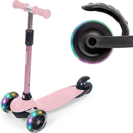 Trottinette enfants - LifeGoods - 2-5 ans - 3 roues LED lumineuses - Hauteur réglable - Garçons/Filles - Rose pastel