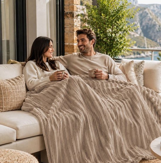 Couverture en polaire Ceruzo 200 x 240 cm - Plaid XXL - Marron taupe - Polaire douce - Couvre-lit pour lit double