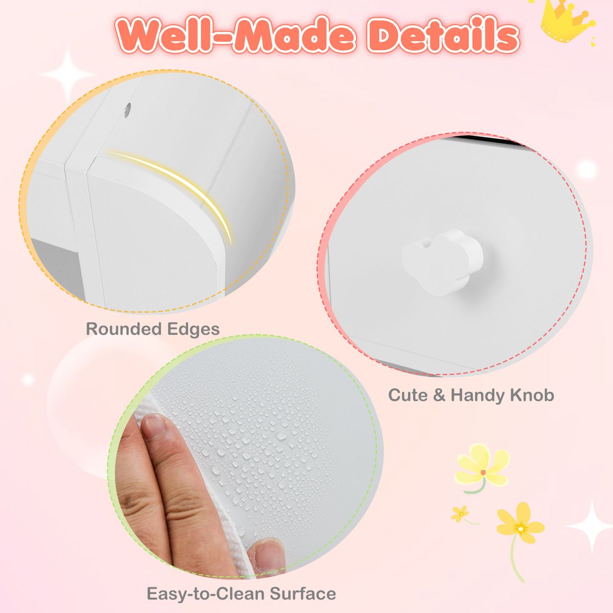 Coast : coiffeuse pour enfant avec chaise - miroir éclairé - espace de rangement - rose et blanc