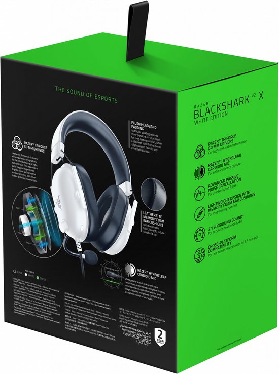 Razer Blackshark V2 X - Casque gaming - Son surround 7.1 - PS4/PC/Xbox One/Nintendo Switch/Mobile - Blanc