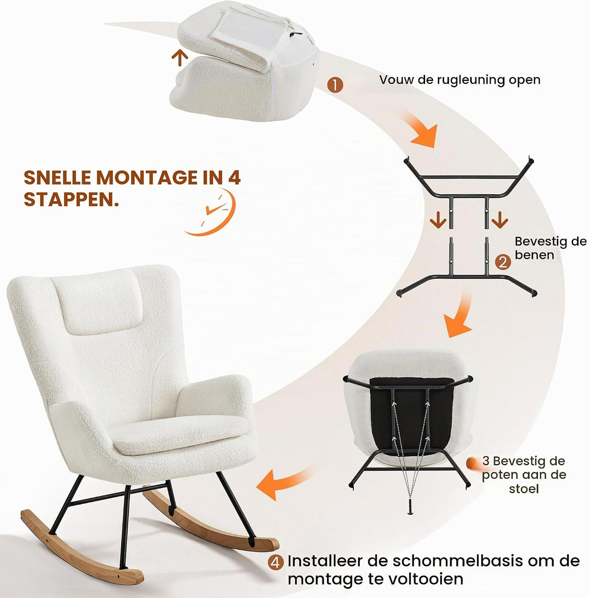 Fauteuil à bascule Yaheetech Boucle blanc avec dossier rabattable - 82,5 x 70 x 95,5 cm
