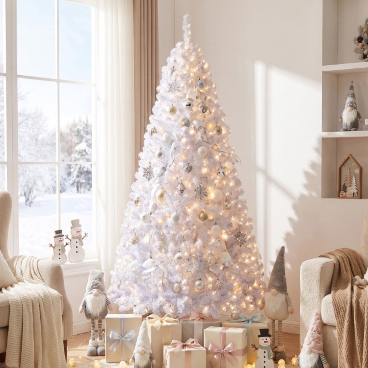 Sapin de Noël artificiel Coast - 180 cm - 230 ampoules LED blanc chaud - 8 modes d'éclairage - Effet neige
