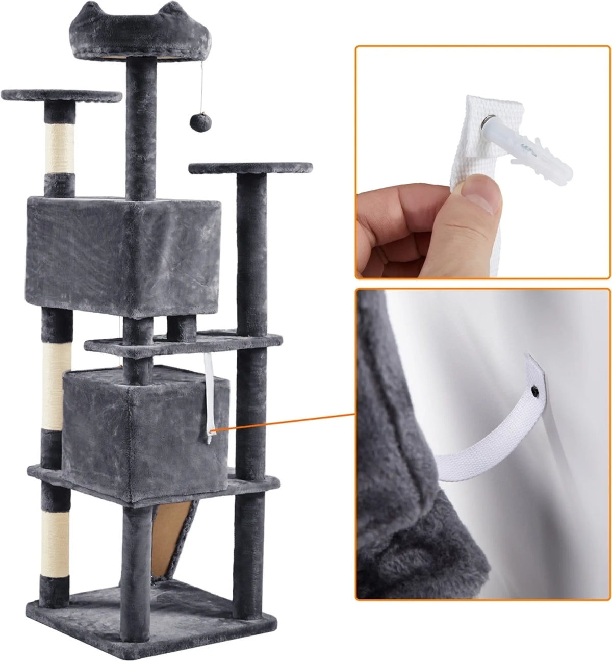 Arbre à chat Yaheetech avec 2 grottes - 178 cm de haut - 54 x 54 cm - Gris foncé