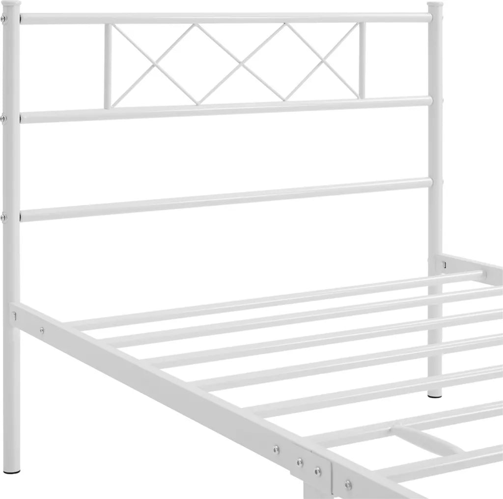 Yaheetech Cadre de lit 90 × 190 cm - Métal blanc - Lit simple avec tête de lit X-Design, sommier à lattes et espace de rangement de 32,5 cm