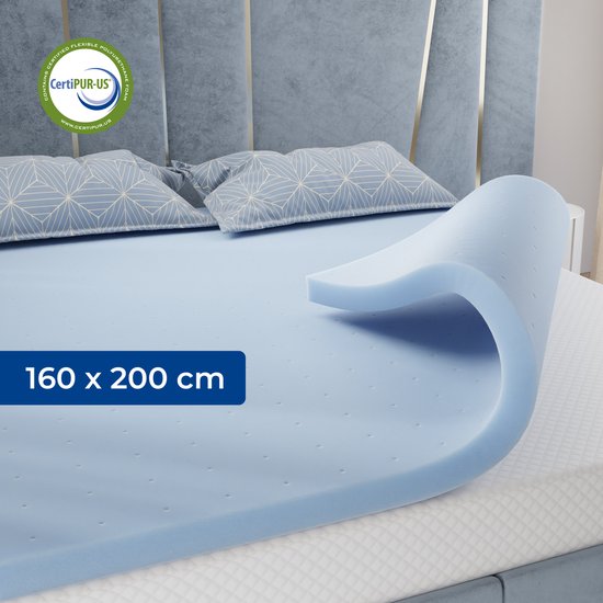 CozySense® Basic Topper Mattress 160x200 - Surmatelas - Topdekmatras - Structure à cellules ouvertes en mousse à mémoire de forme au gel - CertiPUR® - Fermeté moyenne - 6 cm