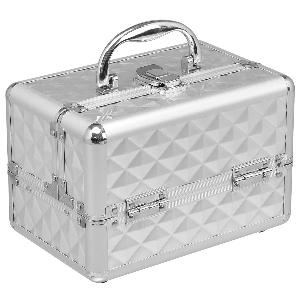 Trousse de maquillage Coast - portable et professionnelle - avec miroir et compartiments réglables - argentée