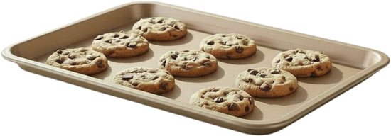 Plaque de cuisson Alpina 35 x 24 cm - Revêtement antiadhésif pour démouler facilement les pâtisseries - Idéale pour les biscuits, les gâteaux et les plats au four - Facile à nettoyer - Forme rectangulaire - Couleur : dorée