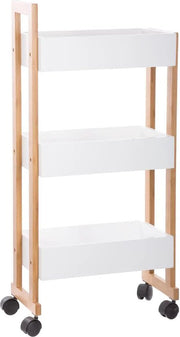 Chariot de cuisine à 3 étages - bois de bambou - blanc/marron - 41 x 20 x 80 cm - salle de bains