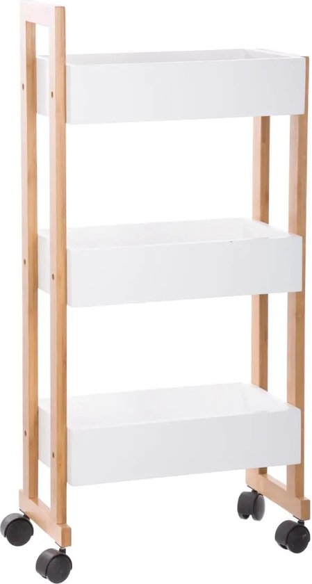 Chariot de cuisine à 3 étages - bois de bambou - blanc/marron - 41 x 20 x 80 cm - salle de bains