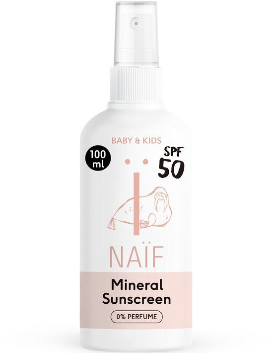 Naïf - Spray solaire minéral - Bébés et enfants - SPF 50 - Parfumé - Protection UVA/UVB - 100 ml