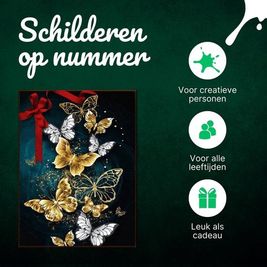 Rubye® Painting By Number Adults - Butterflies - Pinceaux inclus - Canvas Painting canvas - Colour by Number - 40x50cm