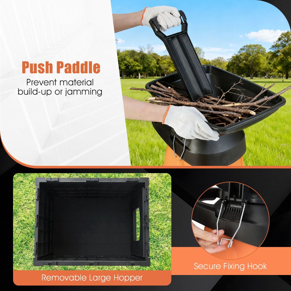Broyeur de jardin électrique Coast - Moteur de 3 000 W - Bac de collecte de 50 litres - vert/orange