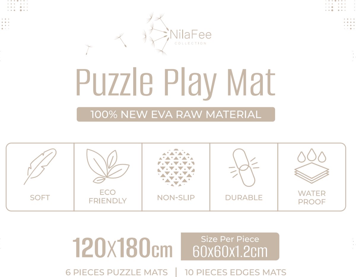 Tapis de jeu de luxe NilaFee pour bébé – Tapis puzzle Terrazzo – 180 x 120 x 1,5 cm – Blanc classique