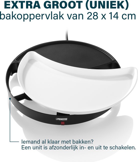 Princess Dinner4All 103080 - Set gastronomique - Gril et plaque de cuisson - Cordon d'alimentation extra-long de 2 mètres - 4 personnes - Lavable au lave-vaisselle - Sans PFAS - Kit d'extension disponible