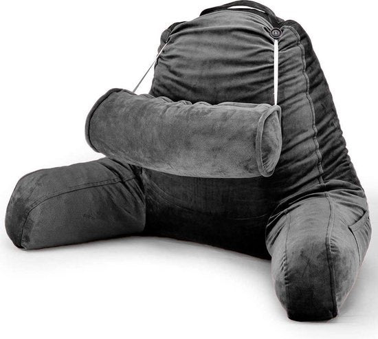 Coussin de lecture Ella® -  Avec appui tête - Housse en velours - 50x60x40 cm - Anthracite