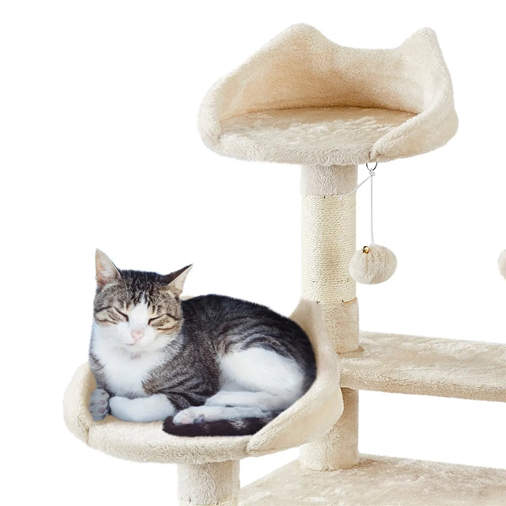 Yaheetech Griffoir pour chat 170 cm de haut XL Arbre à grimper robuste pour chats - 2 plateformes d'observation - 2 enclos pour chats - Hamac - Plateforme de couchage - Beige