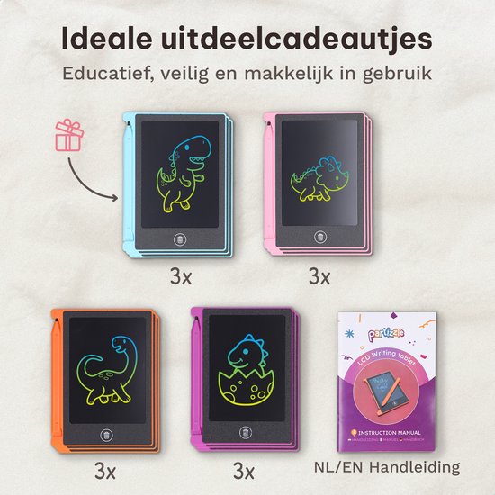 Partizzle 12x Tableau à dessin magnétique pour enfants - Mini tableau noir / Tablette à dessin LCD avec écran - Dessin créatif - Cadeaux d'entreprise Tableau de dessin éducatif - Petits cadeaux d'entreprise - Grabbelton Treat Gifts - 11 cm / 4 Couleurs